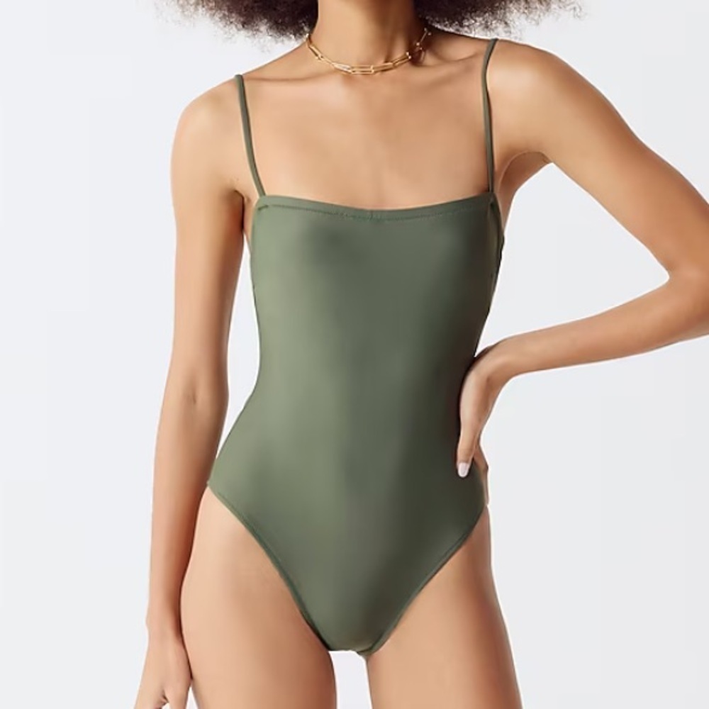 NWT J Crew Size 14 Squareneck one piece swimsuit Cool Cypress Green